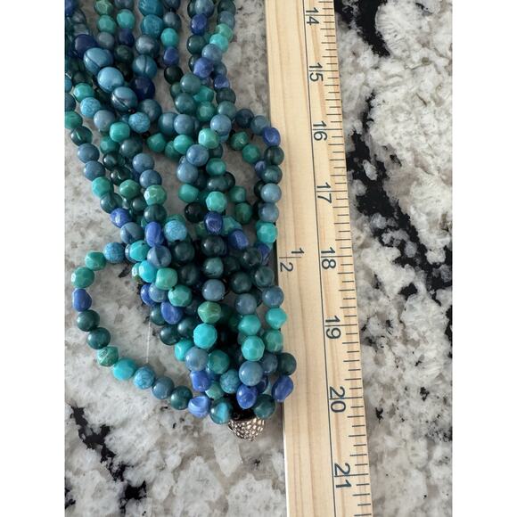 Chico's Beaded Necklace Turquoise Color Silvertone Multi Strand 18" Western - Picture 7 of 7
